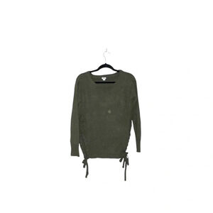 Garage Olive Green Braided Lace-up Side Knit Plush Sweater Small Women’s